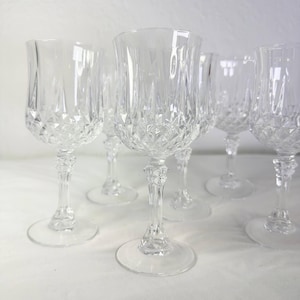Juego de 6 copas de vino de cristal vintage – Elegantes copas de cristal tallado – Cristalería de los años 70 – Copas clásicas de cristal transparente