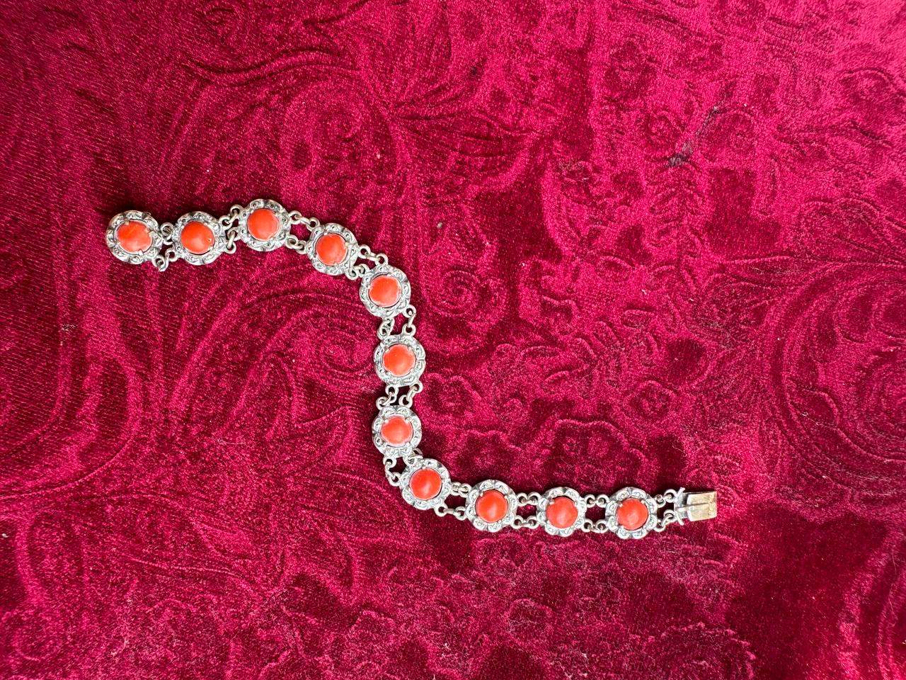 Vintage 800 Coin Silver & Coral Marcasite Link Bracelet - Etsy