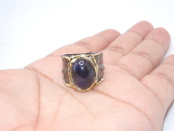 Vintage Sterling Vermeil Ring Lab Created Sapphire - image 2