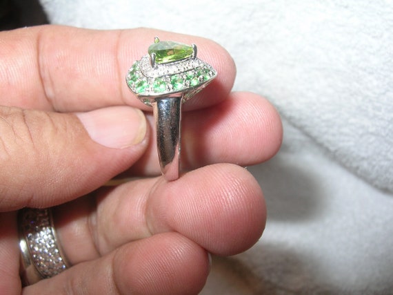Vintage Sterling Diamond and Green Garnet Ring - image 3