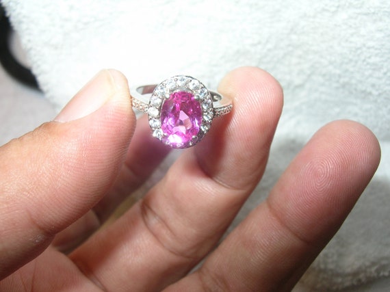 Vintage Sterling Pink Sapphire White Topaz Ring - image 4