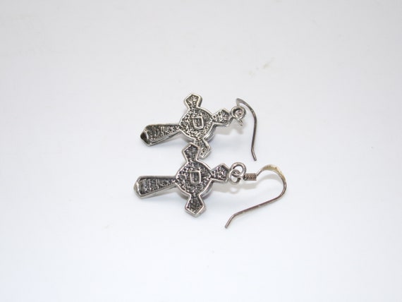 Vintage Sterling Blue Lapis Cross Earrings - image 3