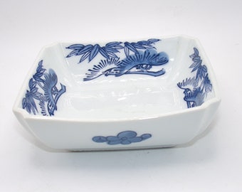 Ciotola vintage in porcellana smaltata bianca blu asiatica