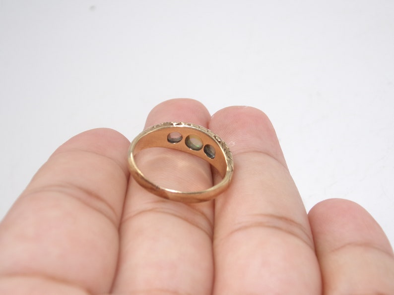 Antique 14K Gold Triple Opal Ring Chased Design Etsy Canada