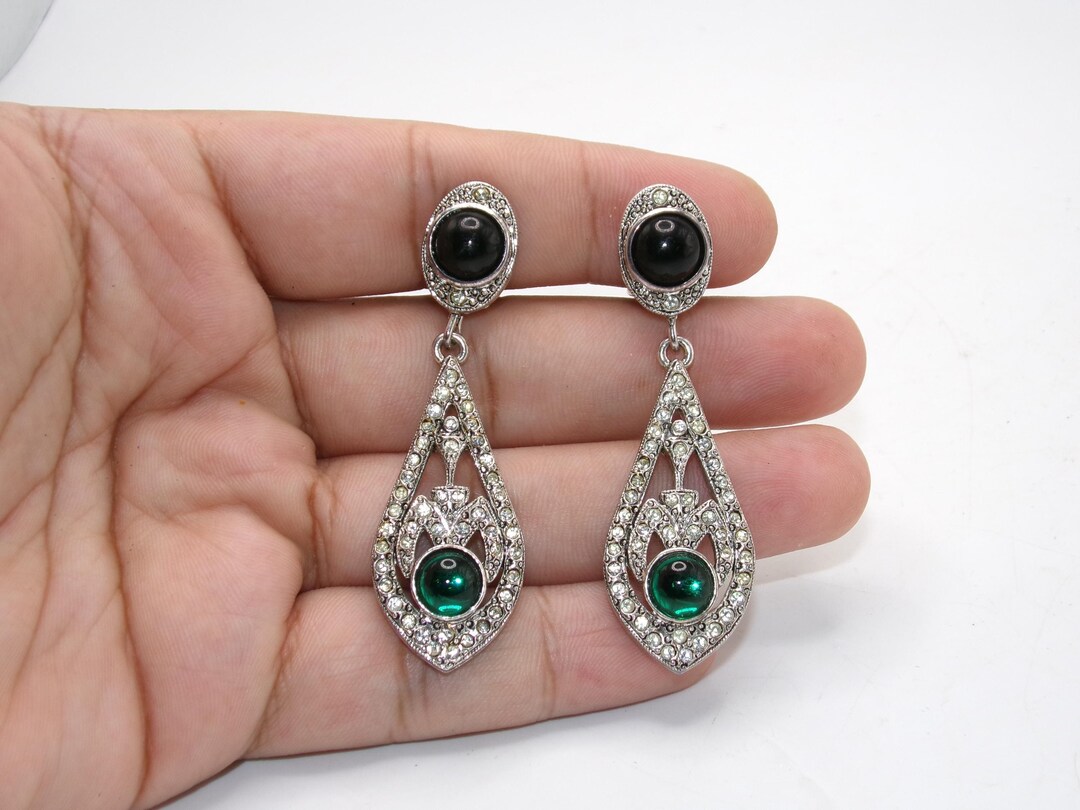 Vintage Rhinestone Clip on Drop Earrings by Jackie Collins