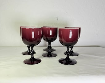 Vintage 1970s Italian Ruby Red White Cased Glass Wine Goblets Set of 6 Made in Italy 6”