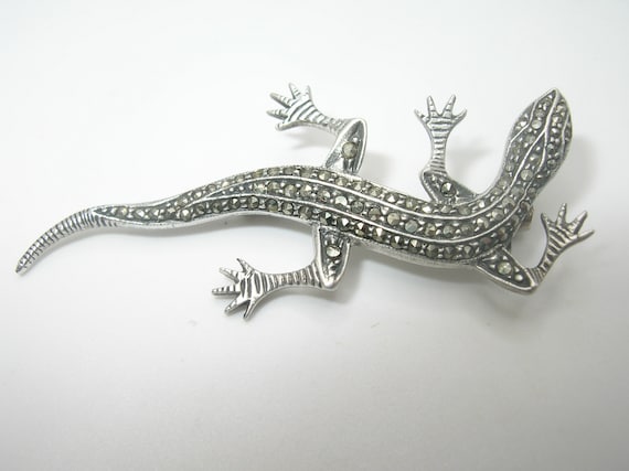 Vintage Sterling Marcasite Lizard Brooch Etsy