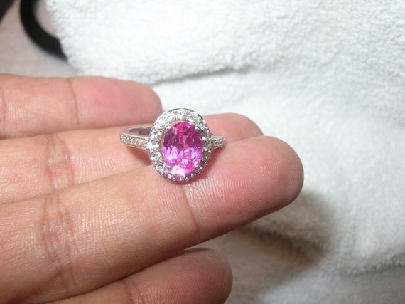 Vintage Sterling Pink Sapphire White Topaz Ring - image 1