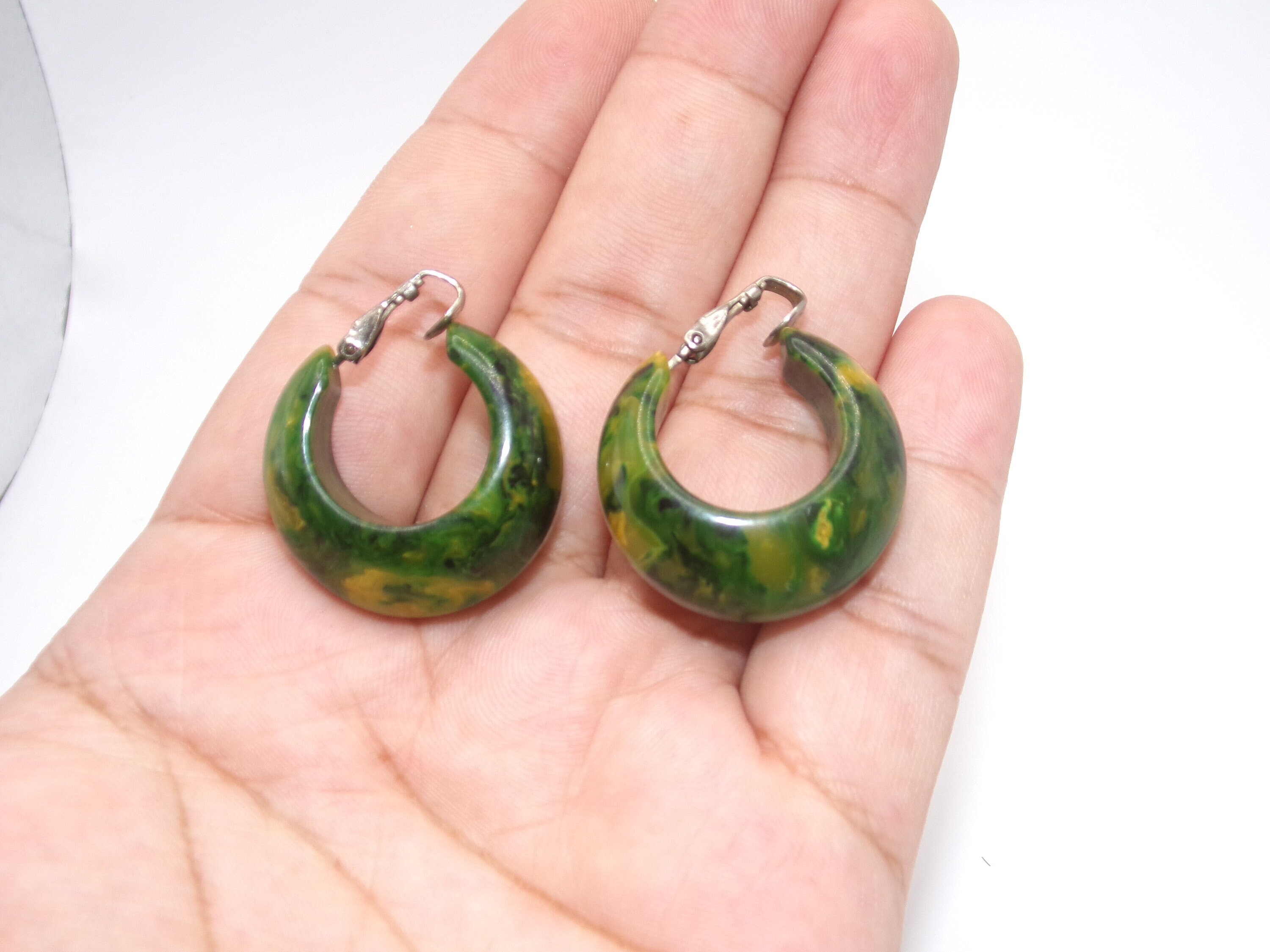 Vintage End of Day Bakelite Hoop Clip on Earrings Etsy UK