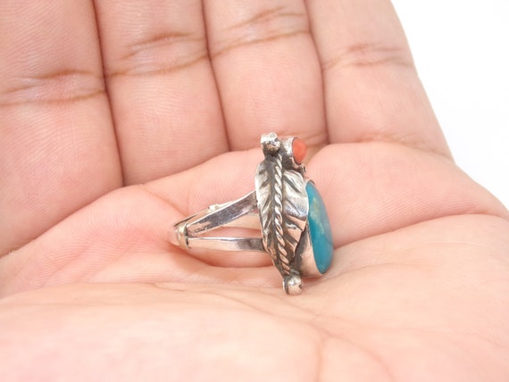 Vintage Sterling Turquoise Coral Native American … - image 2