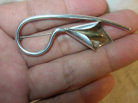 Mid Century Taxco Sterling Silver Calla Lily Broo… - image 3