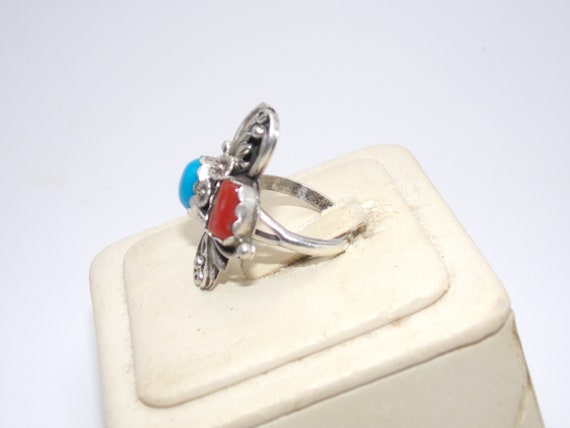 Vintage Sterling Turquoise Coral Native American … - image 3