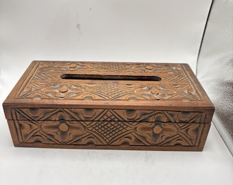 Funda para caja de pañuelos de madera tallada a mano de estilo vintage, soporte decorativo de madera