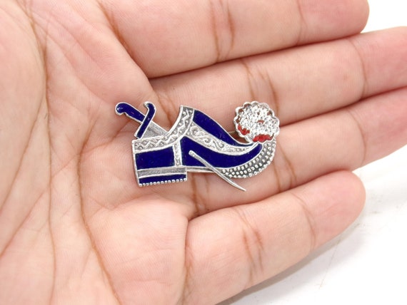 Antique Sterling Enamel Shoe & Dagger Brooch