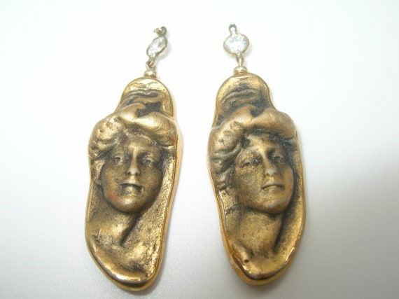 Art Nouveau Gold Filled Faux Diamond Earrings - image 5