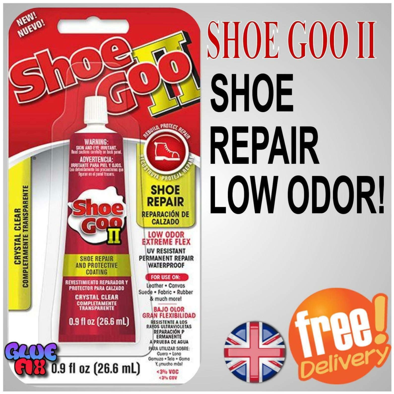 Shoe Goo II Clear 26.6ml Advanced Low Odour Shoe Glue Shoe Goo II Clear 26.6ml Advanced Low Odour Shoe Glue