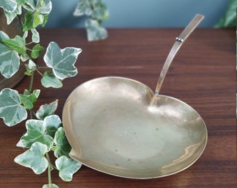 brass heart shaped leaf trinket jewelry incense dish with handle