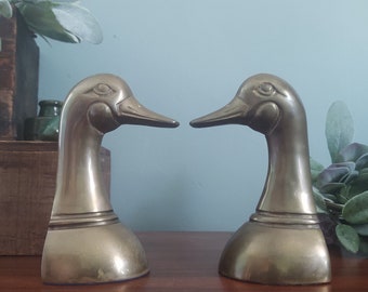 Vintage brass Mallard duck book ends felted bottoms made in Korea