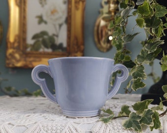 Vintage ceramic periwinkle blue vessel art deco style handles small planter