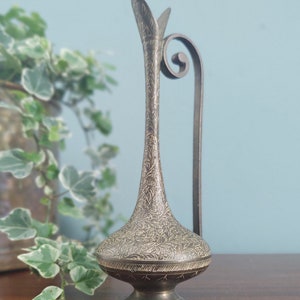 Brass etched pitcher budvase with spiral handle bohemian home decor image 9