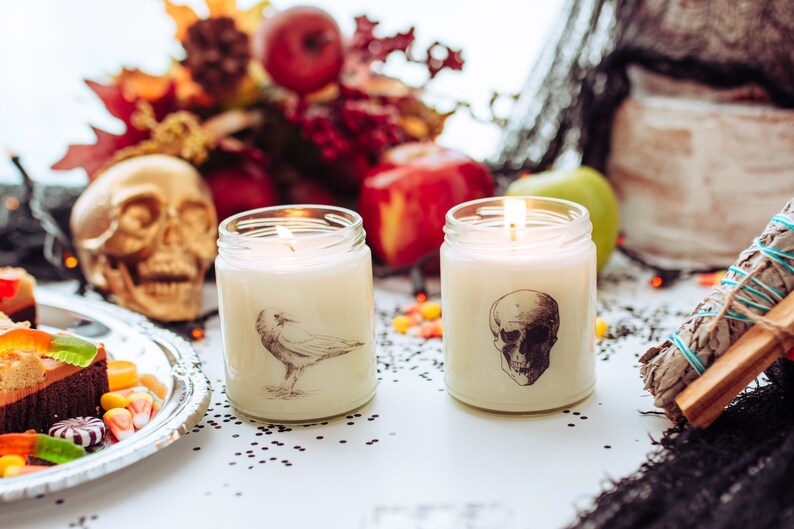 Halloween Candle Skull Decor Fall Scented Candle Spooky Etsy