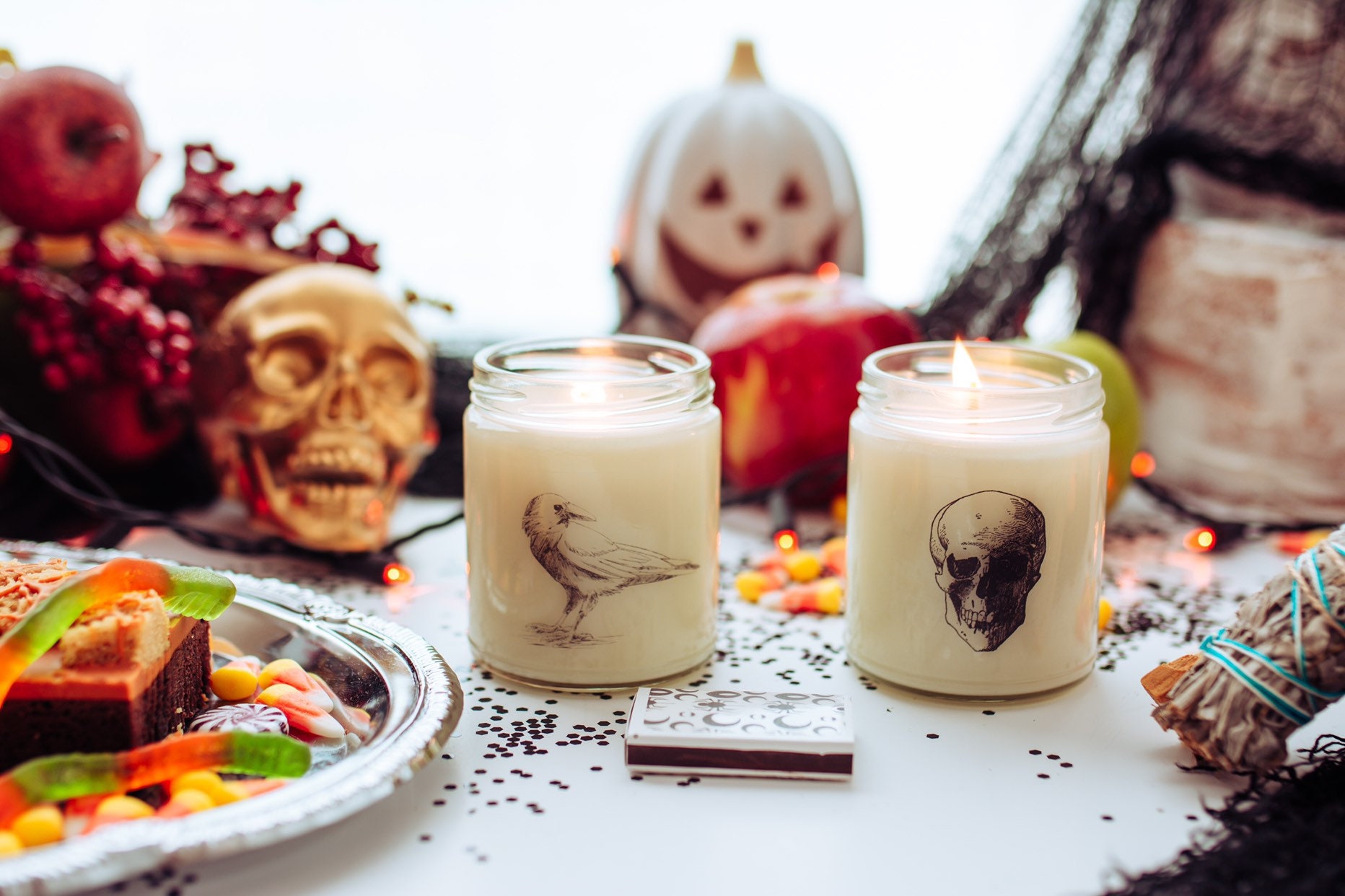 Halloween Candle Skull Decor Fall Scented Candle Spooky Etsy