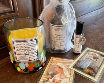 Hour of Grace | Rosa Mystica Gift Set | 100% Beeswax | Hyssop Oil | Catholic Christian Gift | Prayer Candle | Catholic Home Decor