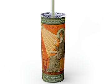 St. Hildegard Skinny Becher mit Strohhalm, 20oz | Katholische Geschenke | Heilige