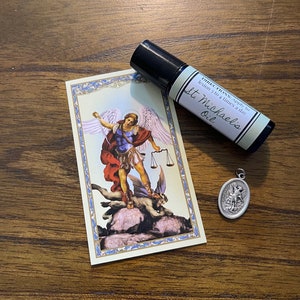 St. Michael’s Oil Gift Set | Catholic Christian Gift | Prayer Card | Help of Christians | Saint Holy Oil