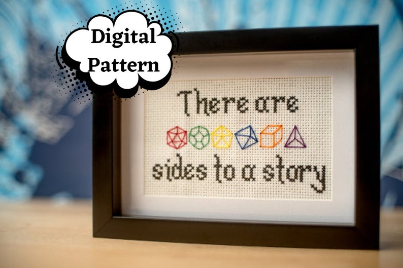 Dungeons and Dragons Cross-stitch pdf pattern - (dice ) sides to a story 