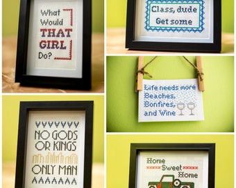 Your words here! Individually designed small sampler-style custom cross-stitch (4x6 or 5x7) (made to order)