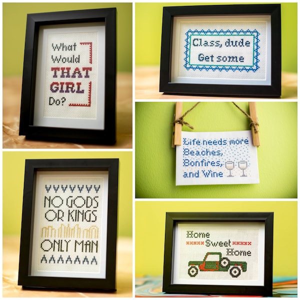 Your words here! Individually designed small sampler-style custom cross-stitch (4x6 or 5x7) (made to order)