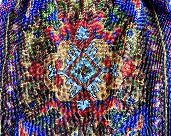 Antique Micro Beaded Rug Pattern Purse Colorful