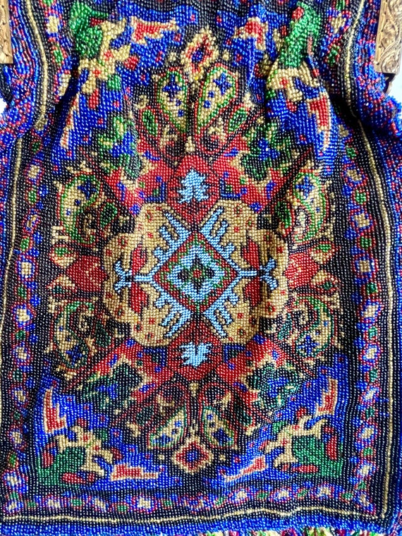 Antique Micro Beaded Rug Pattern Purse Colorful