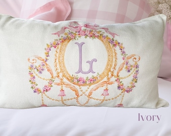 COQUETTE Pillow Cover, Lilac Monogram, Parisian Decor, Baroque, Grand Millennial Personalized Pillow, Baby Girl Nursery, Bridesmaid Proposal