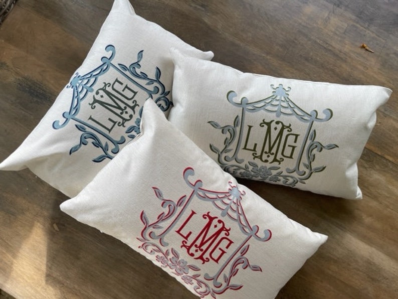 MONOGRAM PILLOW COVER Coastal Blue and Grove Pagoda Frame Etsy