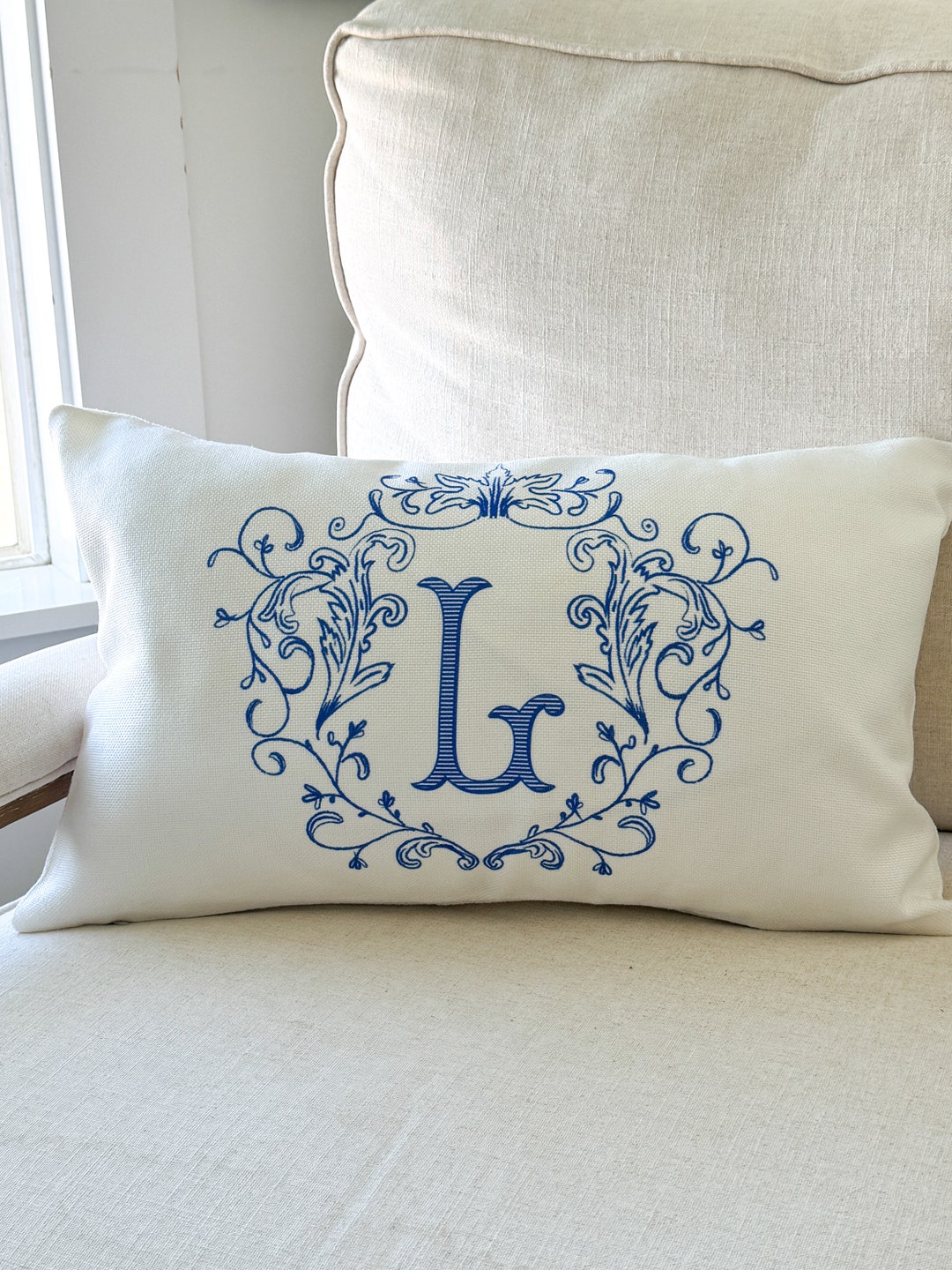 Country Monogram FRENCH COUNTRY MONOGRAM Pillow Cover, French Cottage Personalized ...