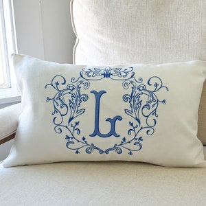 FRENCH COUNTRY MONOGRAM Pillow Cover, French Cottage Personalized PIllowcase, Victorian Crest, Initial Pillow Cover, Insert Not Included