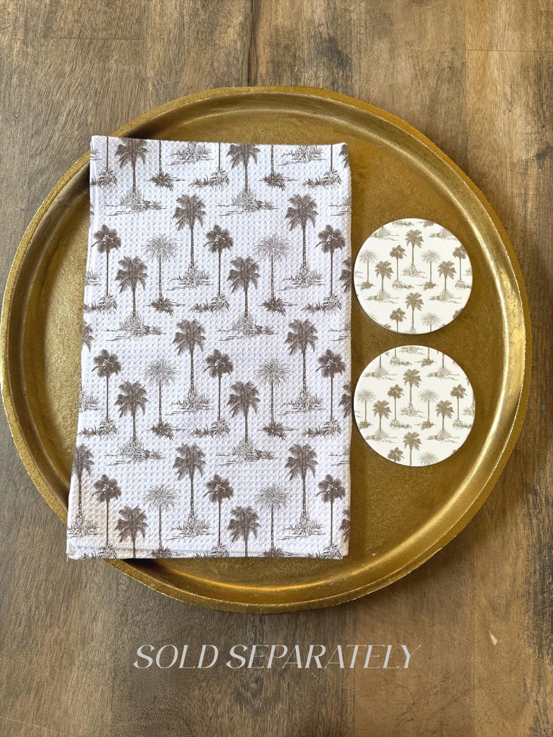 Neutral Palm Toile Ceramic Coasters - Thumbnail 5