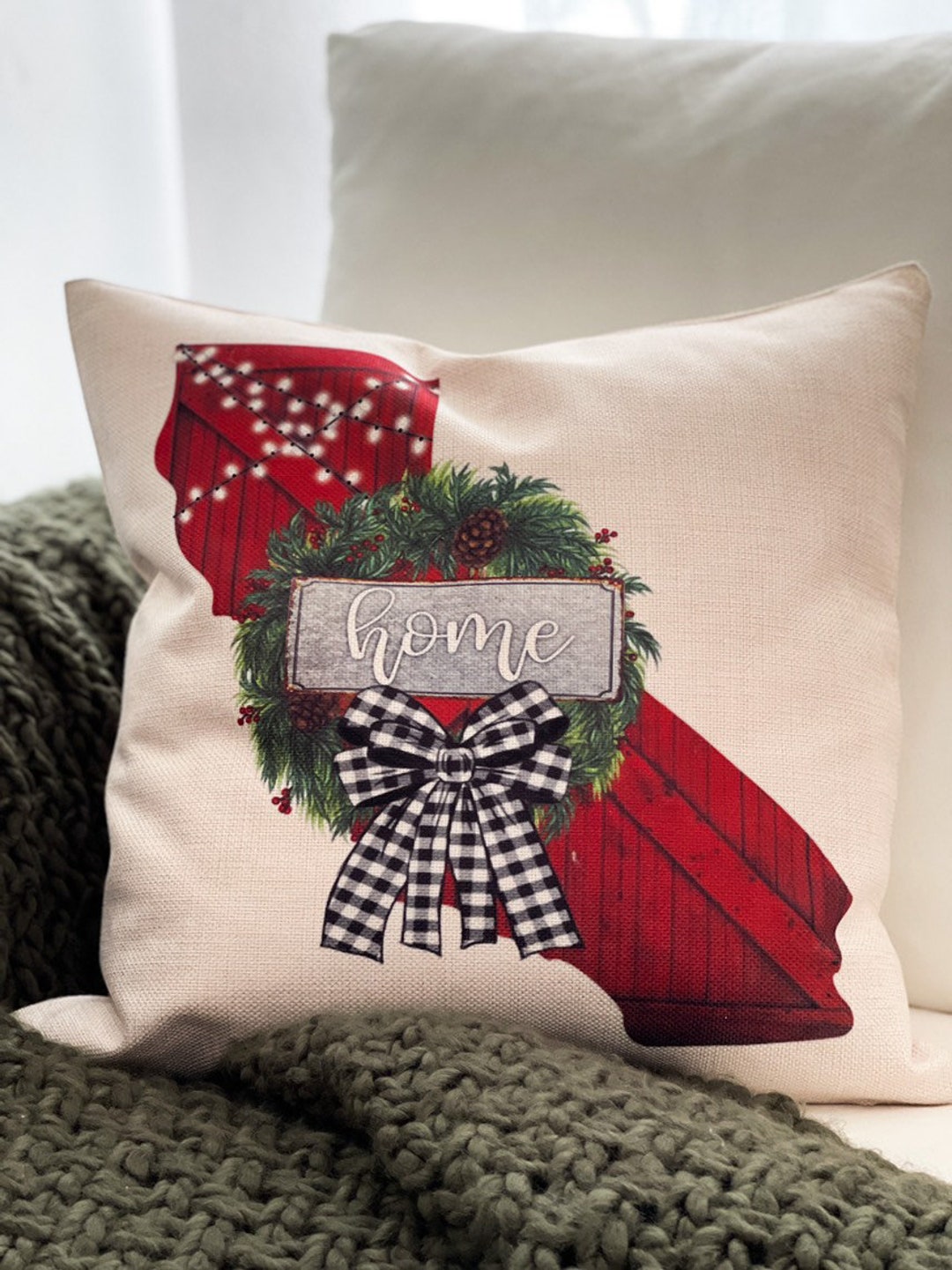 Farmhouse Christmas Pillow Cover State Pillow Cozy Cottage Etsy