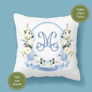 WEDDING CREST Pillow Cover, Upload Your Wedding Monogram, Custom Personalized Wedding Pillow, Engagement Party, Insert Not Included