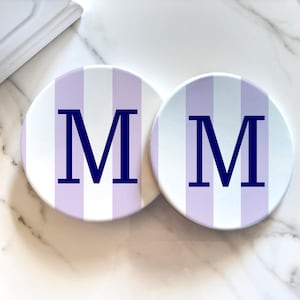 LAVENDER CABANA STRIPE Personalized Coaster Set, Monogram Coasters, Bridesmaid Gift, Hostess, Beach House Decor