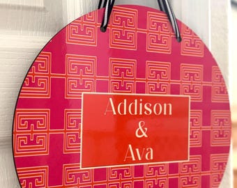 PINK and ORANGE Dorm Door Sign, Personalized Door Hanger, Modern Dorm Decor, College Door Sign, Bedroom Door, College Decor