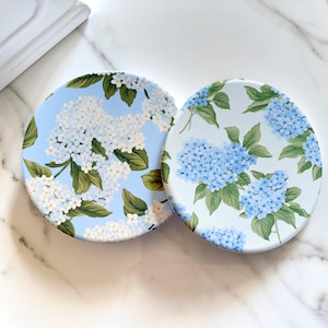 BLUE HYDRANGEA COASTER Set, Blue and White Lover, Grand Millennial Cottage Kitchen, Round Coaster Set, Coastal Chic, Beachhouse Decor