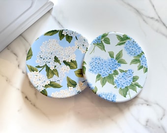 BLUE HYDRANGEA COASTER Set, Blue and White Lover, Grand Millennial Cottage Kitchen, Round Coaster Set, Coastal Chic, Beachhouse Decor