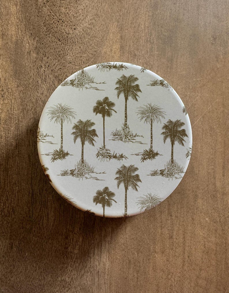 Neutral Palm Toile Ceramic Coasters