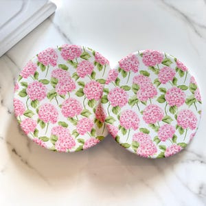 PINK HYDRANGEA Floral Coaster Set, Grandmillennial Decor, Round Coaster Set, Cottage Chic Decor, Set of 4, Mother&#39;s Day Gift
