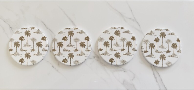 Neutral Palm Toile Ceramic Coasters - Thumbnail 2