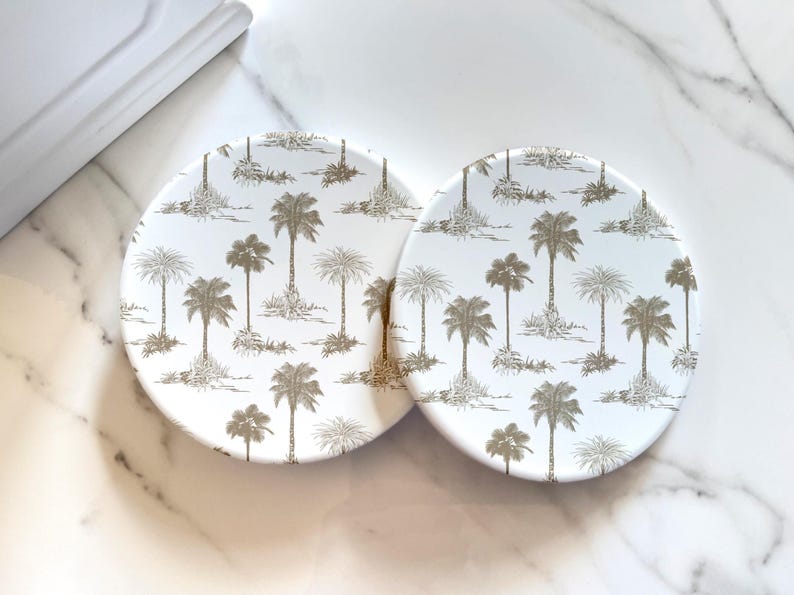 Neutral Palm Toile Ceramic Coasters - Thumbnail 3