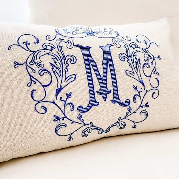 FRENCH COUNTRY MONOGRAM Pillow Cover, French Cottage Personalized PIllowcase, Victorian Crest, Initial Pillow Cover, Insert Not Included